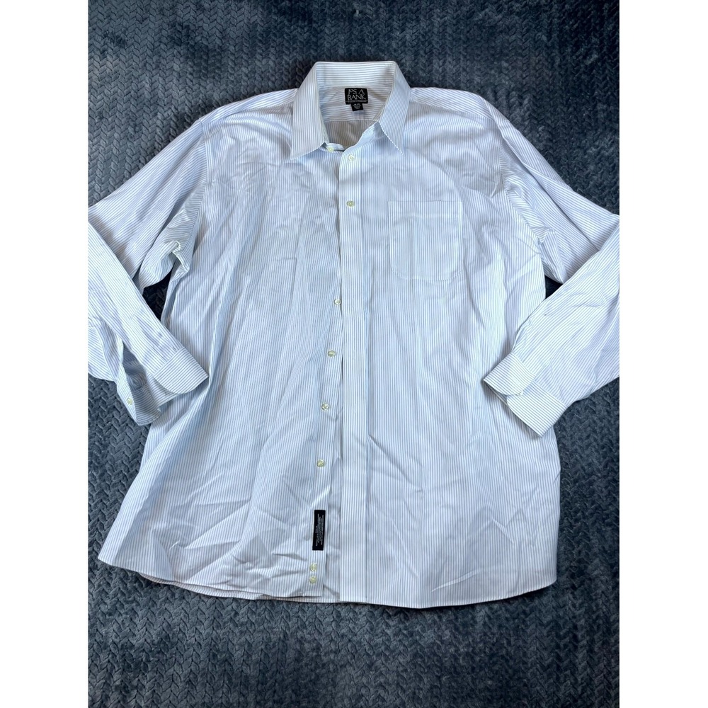 Jos A Bank Traveler Dress Shirt Mens 18 White Striped Cotton Formal Business